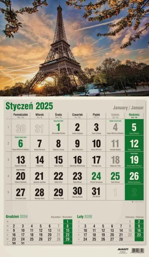 Kalendarz ścienny jednodzielny KTJ EKO AVANTI
