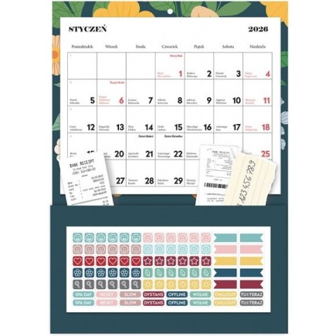 Kalendarz ścienny z kieszonką i naklejkami 22x31cm green INTERDRUK