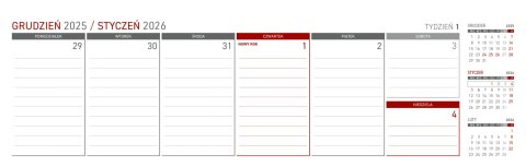 Kalendarz z notesem MAXI tygodniowy spiralowy szary 2026 KB042B Wokół Nas