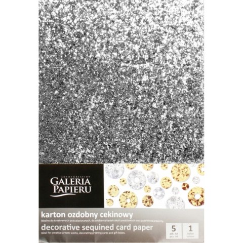 Karton ozdobny cekinowy A4 srebrny 210g. (5ark.) 208505 Galeria Papieru