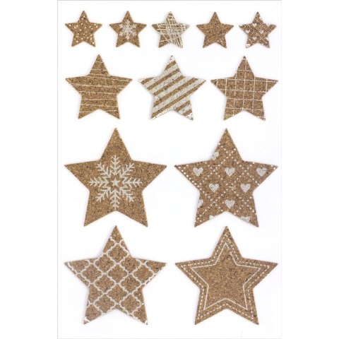 Ozdoby korkowe samoprzylepne GWIAZDY (12szt.) 254006 Galeria Papieru
