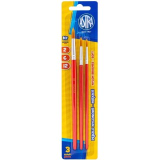 Pędzelki szkolne zestaw 3 sztuki rozmiar nr. 2,6,12 315023006 ASTRA