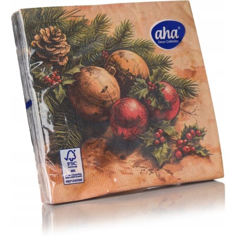 Serwetki świąteczne na Boże Narodzenie Święta 33x33cm papierowe 20 sztuk BN-138 AHA