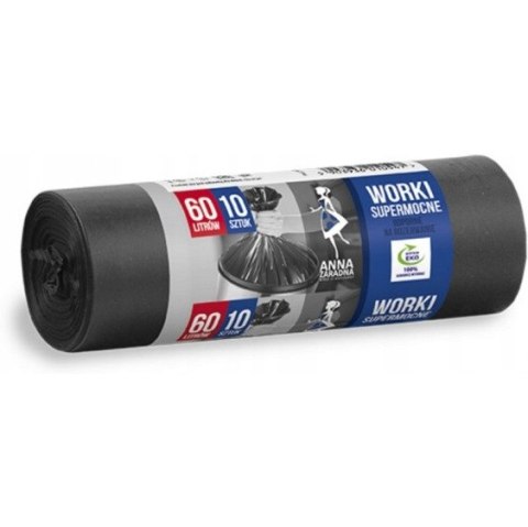 Worki na śmieci 60L supermocne z taśmą (10szt) czarne ANNA ZARADNA WNS-0547