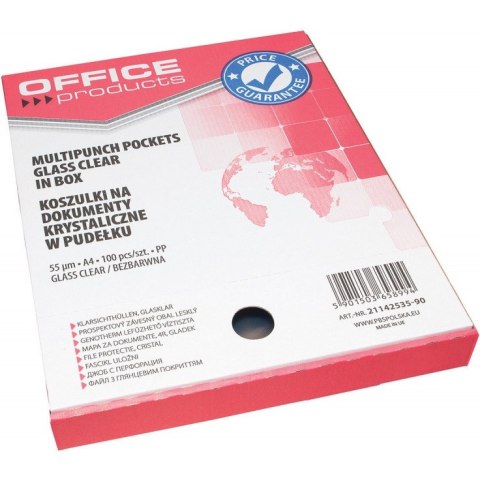 Koszulki krystaliczne na dokumenty PP A4 55mikr. (100szt.) w pudełku 21142535-90 OFFICE PRODUCTS
