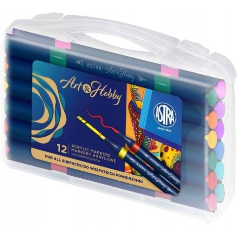 Markery akrylowe dwustronne trójkątne ASTRA Art&Hobby 12szt. walizka 207025002