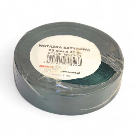 Wstążka satynowa 25mm/32m butelkowa zieleń WS25-74 BREWIS