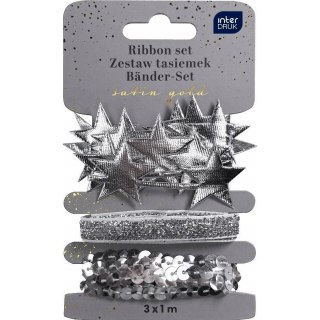 Zestaw tasiemek 3x1m SREBRNY Satin Gold INTERDRUK