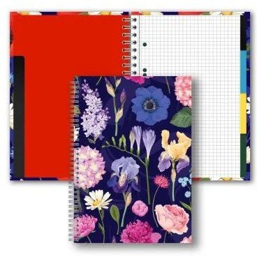 Brulion B5 w twardej oprawie w spirali z przekładkami 160k kratka Hortensja TT9407 PENMATE