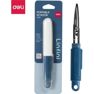 Nożyczki kompaktowe w bezpiecznym etui Linfini niebieskie EZ508B DELI