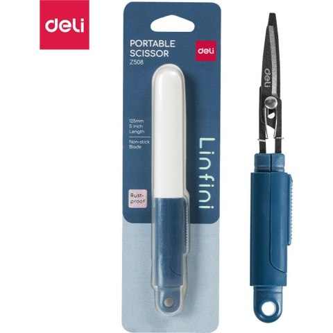 Nożyczki kompaktowe w bezpiecznym etui Linfini niebieskie EZ508B DELI