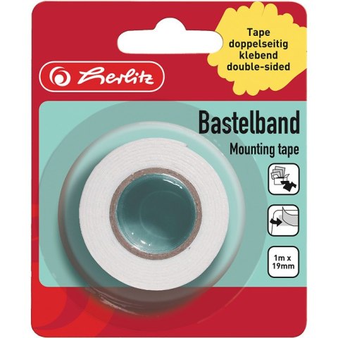 Taśma klejąca dwustronna piankowa 1m x 19mm biała, blister 300000645 HERLITZ
