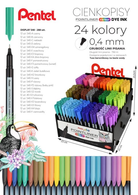 Cienkopisy POINTLINER COLOUR (288szt) DISPLAY S40 PENTEL