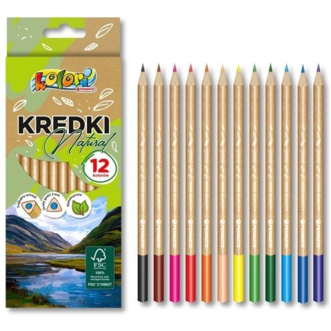 Kredki ołówkowe trójkątne natural 12 kolorów KOLORI TT8887 PENMATE