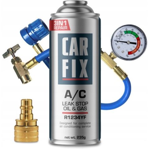Zestaw do napełniania klimatyzacji CARFIX 3w1 235g R1234yf + przewód z manometrem + adapter YF